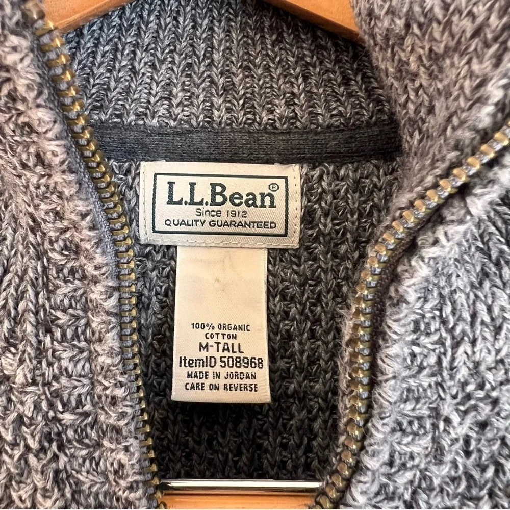 L.L. Bean Gray Full-Zip Waffle Knit Sweater M Tall